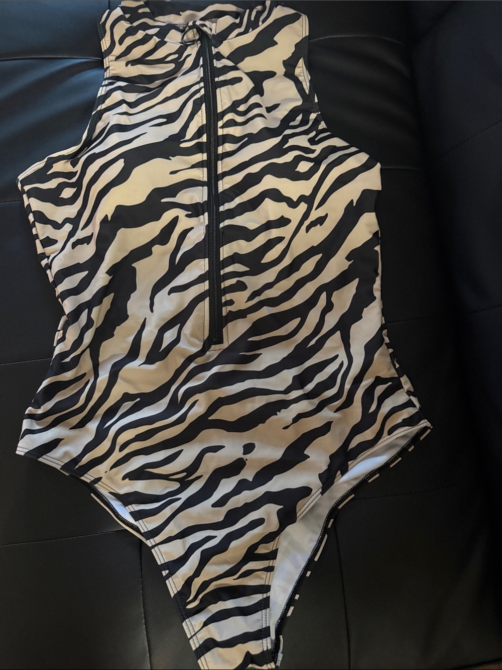 Zebra Print High Neck One-Piece Swimsuit